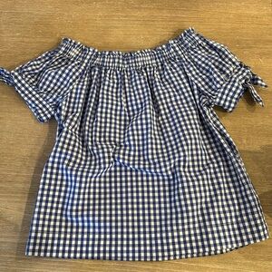 Blue and white gingham off the shoulder top
